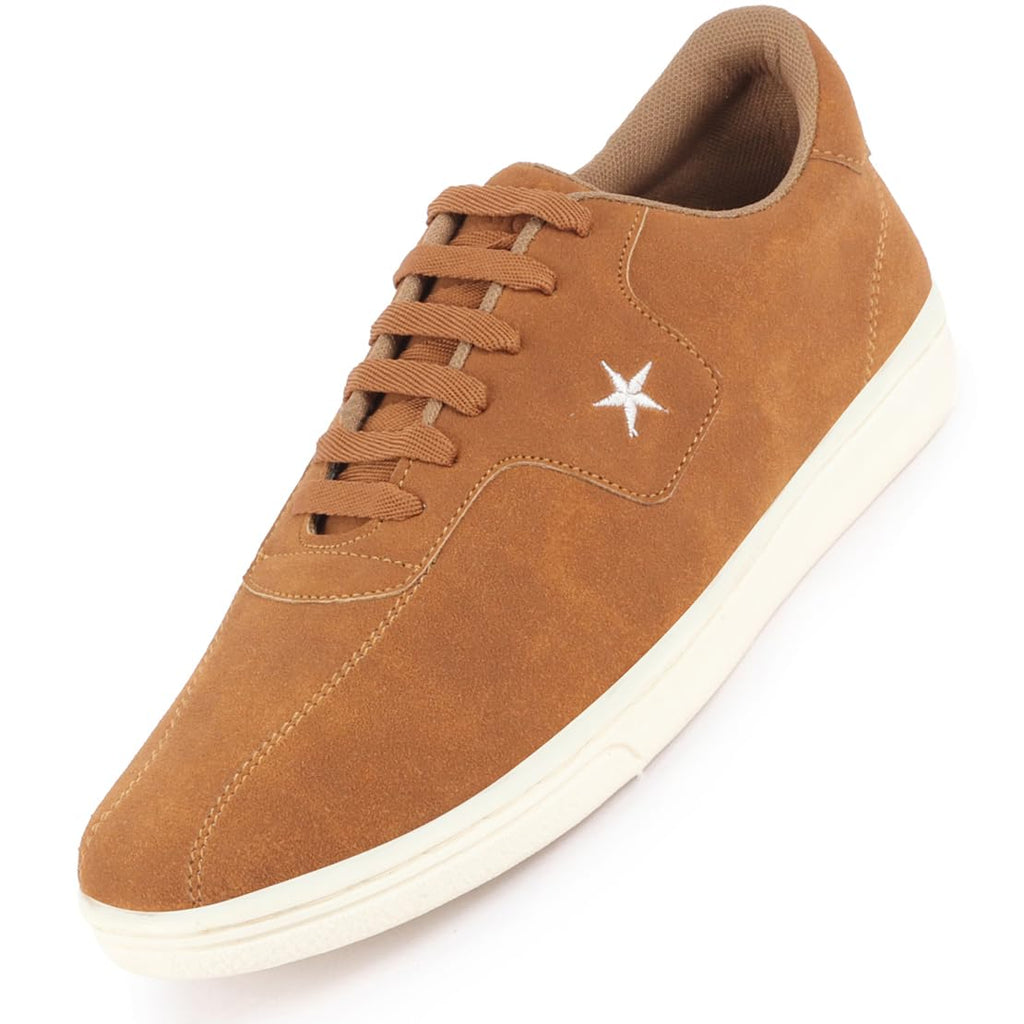Men Tan Classic Embroidery Star Upper Soft Suede Leather Lace Up Sneakers Shoes