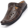 FAUSTO Men Brown Back Open Perforated Breathable Casual Sandal With Cushioned Footbed|Adujstable Strap Stitched Slip On Sandal For Work|Evening