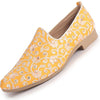 Men Orange Leaf Design Embroidery Fabric Upper Party Slip On Loafers|Ethnic Juttis and Mojaris for Kurta-Jacket Sets|Indo-Western Outfit Slip-Ons with Memory Cushioned Insole