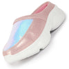 Women Pink Back Open Embellished Slip On Mules