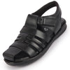 Men Black Genuine Leather Multi Strap Hook and Loop Closed Toe Fisherman Roman Sandals