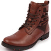Men Tan High Ankle Genuine Leather Side Zipper 7-Eye Lace Up Classic Hiking Flat Boots
