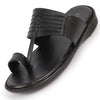Men Black Daily Indoor Outdoor Comfort Stitched Design Kolhapuri Toe Ring Slip On Slipper