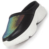 Women Black Back Open Embellished Slip On Mules