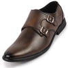 Men Tan Formal Wedding Party Genuine Leather Double Monk Strap Shoes