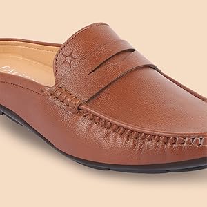 Men Black Slip On Back Open Stitched Mules Casual Shoes