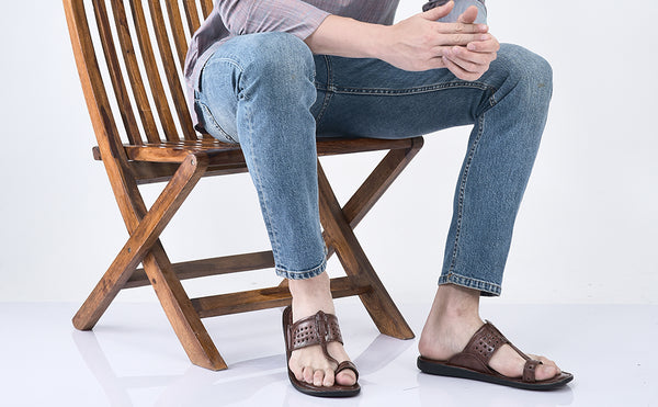 Men Brown Casual Outfit Kolhapuri Toe Ring Strap Ortho Slippers|Memory Cushioned Footbed|Ultra Lightweight and Comfort Slip On Slipper