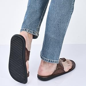 Men Brown Casual Outfit Kolhapuri Toe Ring Strap Ortho Slippers|Memory Cushioned Footbed|Ultra Lightweight and Comfort Slip On Slipper