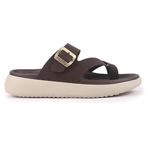 Men Brown Toe Ring Criss Cross Buckle Strap Side Stitched Waterproof Summer Slip On Sandals|Comfort Sole|Lightweight Slippers for Rainy Monsoon Season
