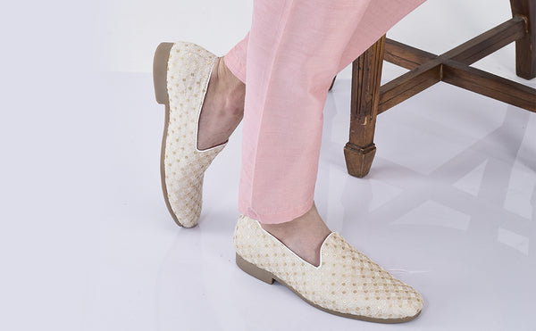 Men White Embroidered Sequin Ethnic Slip-On Juttis and Mojaris with Anti Skid Sole|Traditional Loafer Sherwani Shoes for Wedding, Reception, Party, Sangeet and Festive Outfits