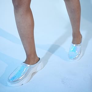 Women Golden Back Open Embellished Slip On Mules