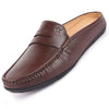 Men Brown Slip On Back Open Stitched Mules Casual Shoes