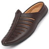 Men Brown Laser Cut Design Back Open Evening Party Ethnic Mules Slip On Shoes