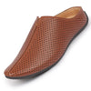 Men Tan Back Open Perforated Design Ethnic Party Wedding Mules Slip On Shoes