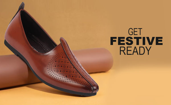 Men Brown Laser Cut Design Ethnic Slip On Wedding Juttis and Mojaris