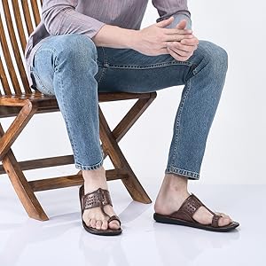 Men Brown Casual Outfit Kolhapuri Toe Ring Strap Ortho Slippers|Memory Cushioned Footbed|Ultra Lightweight and Comfort Slip On Slipper