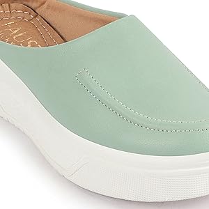 Women Sky Blue Outdoor Fashion Stitched Design Open Back Platform Heel Slip On Casual Shoes