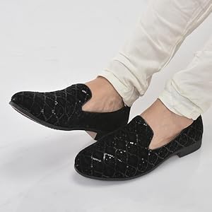 Men Blue Ethnic Velvet Sequin Embroidered Round Toe Juttis and Mojaris for Wedding|Festive Slip-On For Kurtas|Traditional Sherwani Shoes|Prom Slip On Shoes