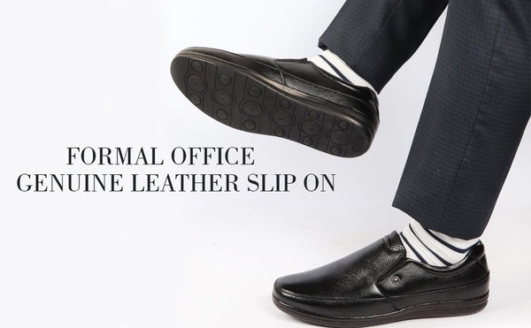 Men Black Formal Office Genuine Leather Slip On Shoes