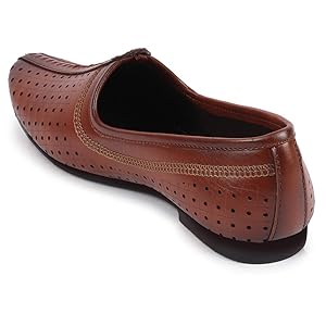 Men Brown Laser Cut Design Stitched Ethnic Party Slip On Juttis and Mojaris