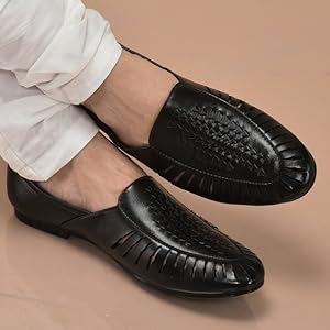 Men Brown Laser Cut Design Ethnic Slip On Party Juttis and Mojaris