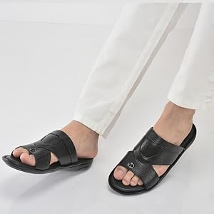 FAUSTO Men White Open Toe Broad Feet Slipper With Memory Cushion|Comfortable Gents Slipper|Sandals For Kurta