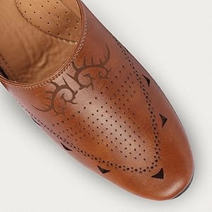 Men Tan Ethnic Wedding Party Laser Cut Perforated Design Slip On Juttis and Mojaris