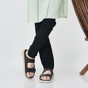 Men Brown Open Toe Buckle Strap Stitched Waterproof Sandals|Soft Cushioned Insole|Summer Slip-On Slipper|Perfect For Monsoon Rainy Season