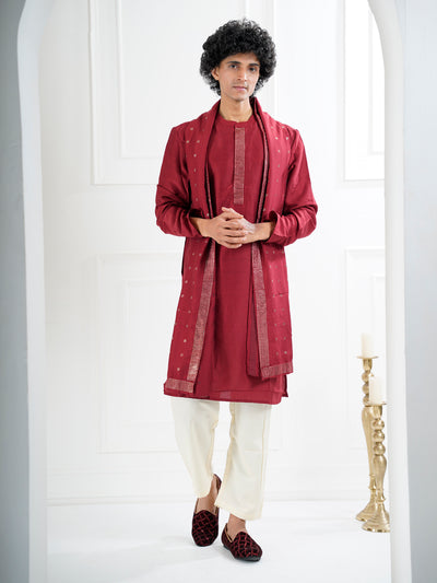 Men Red Embroidery Sequin Ethnic Slip On Juttis and Mojaris for Wedding|Festive Slip-On|Traditional Sherwani Shoes