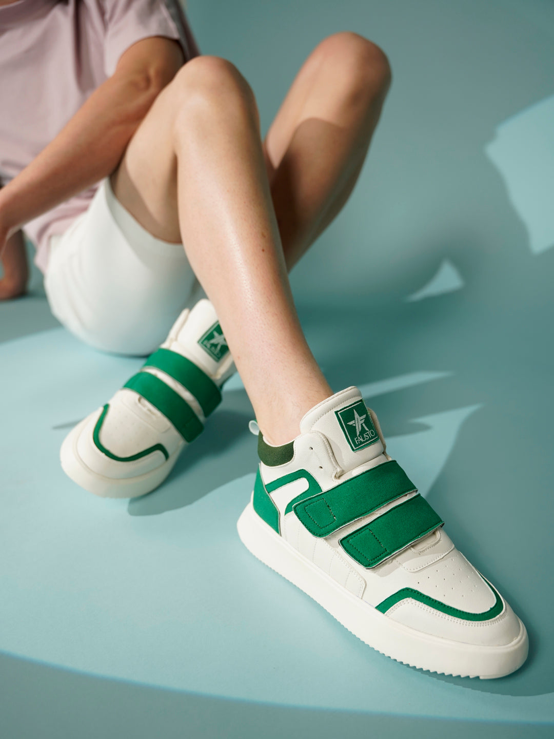 Shop Men's Green High Top Velcro Classic Sneakers Online – FAUSTO.in