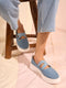 Women Sky Elastic Closure Cross Strap Denim Slip On Height Enhancer Ballet Styled Shoes