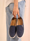 Women Navy Blue Fashion Classic Stitched Upper Denim Open Back Slip On Height Enhancer Casual Shoes