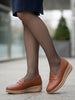Women Camel Textured Slip On Casual Shoes Flatform Heel Height Enhancer|All Day Comfort Shoes
