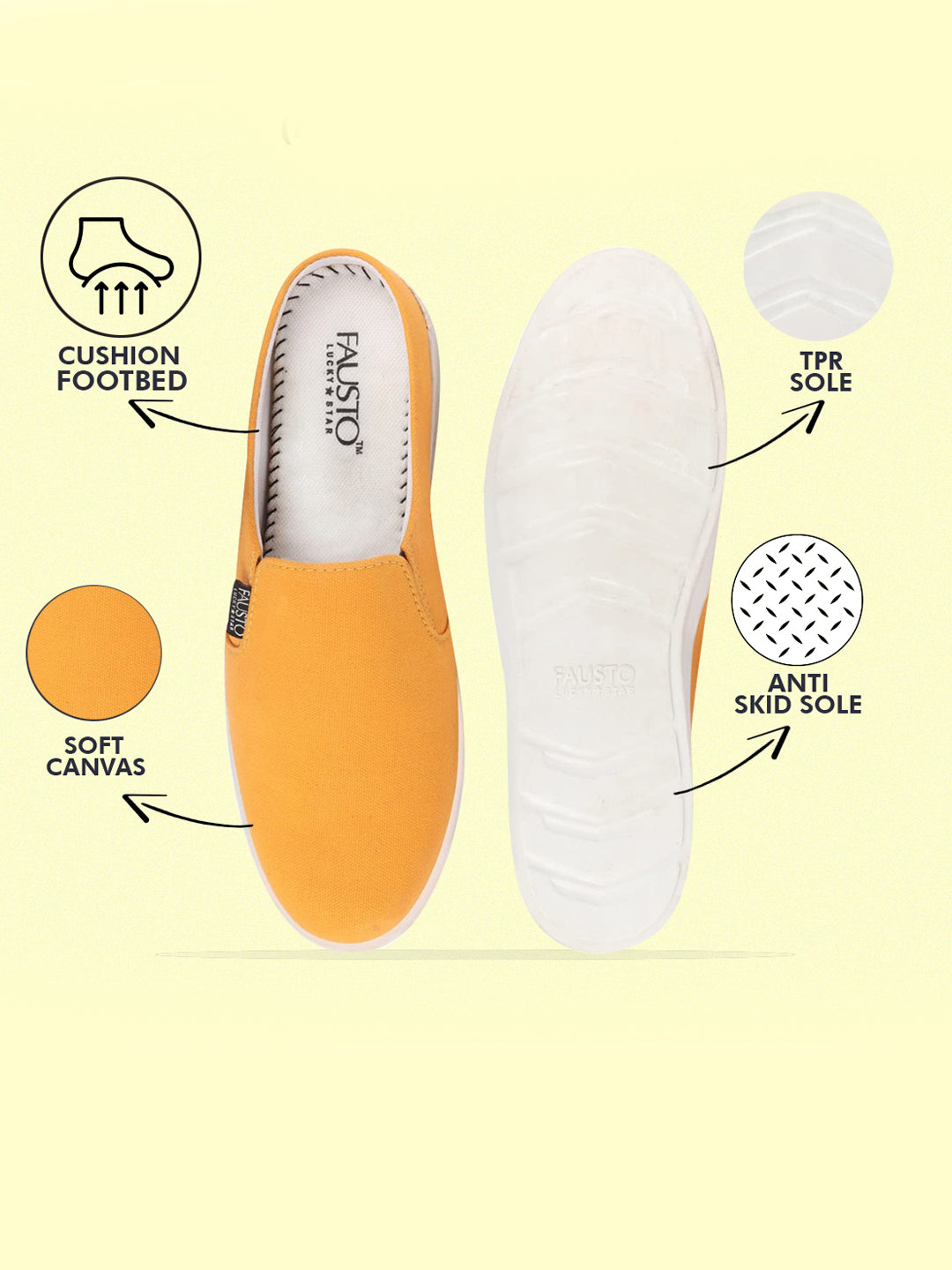 Shop Men Yellow Casual Back Open Canvas Stylish Slip On Shoes Online.