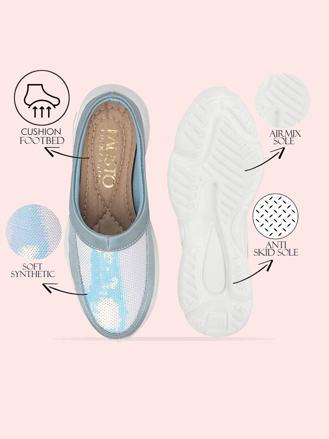Shop Women Sky Blue Back Open Embellished Slip On Mules Online.