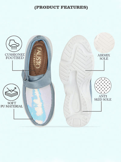 Shop Women Sky Blue Stylish Slip On Sneakers Online.