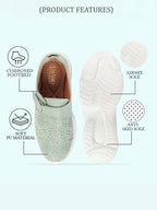 Shop Women Pista Green Laser Cut Design Stitched Back Open Hook & Loop Buckle Mules Shoes Online.