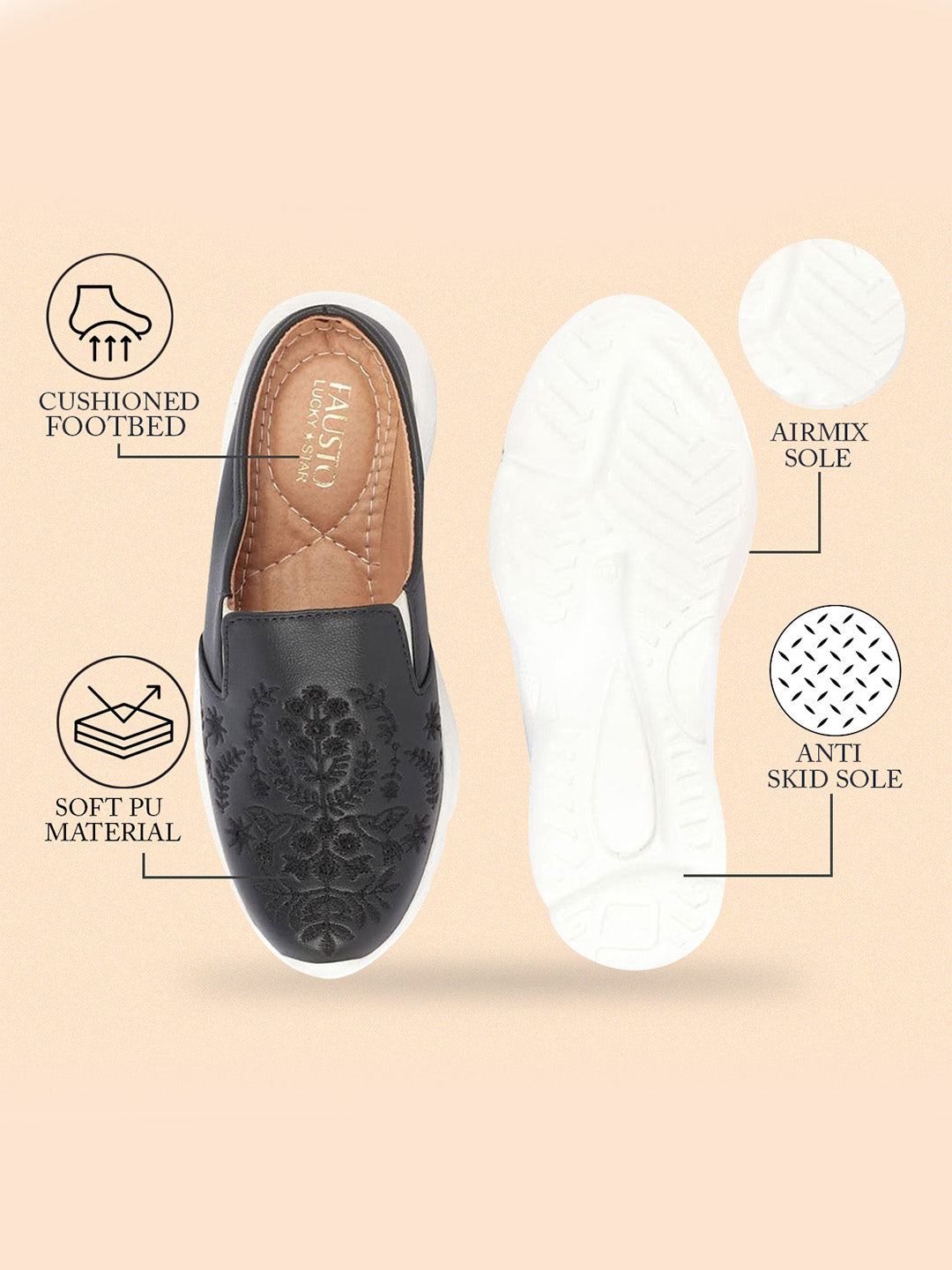 Shop Women Black Floral Print Embroidery Design Back Open Slip On Mules Shoes Online.