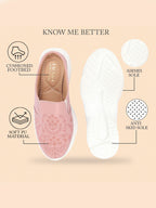Women Pink Floral Print Embroidery Design Back Open Slip On Mules Shoes