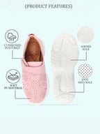 Shop Women Pink Laser Cut Floral Design Hook and Loop Back Open Slip On Mules Shoes Online.