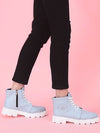 Women Sky Blue Outdoor Winter High Top Chunky Lace Up Casual Boots