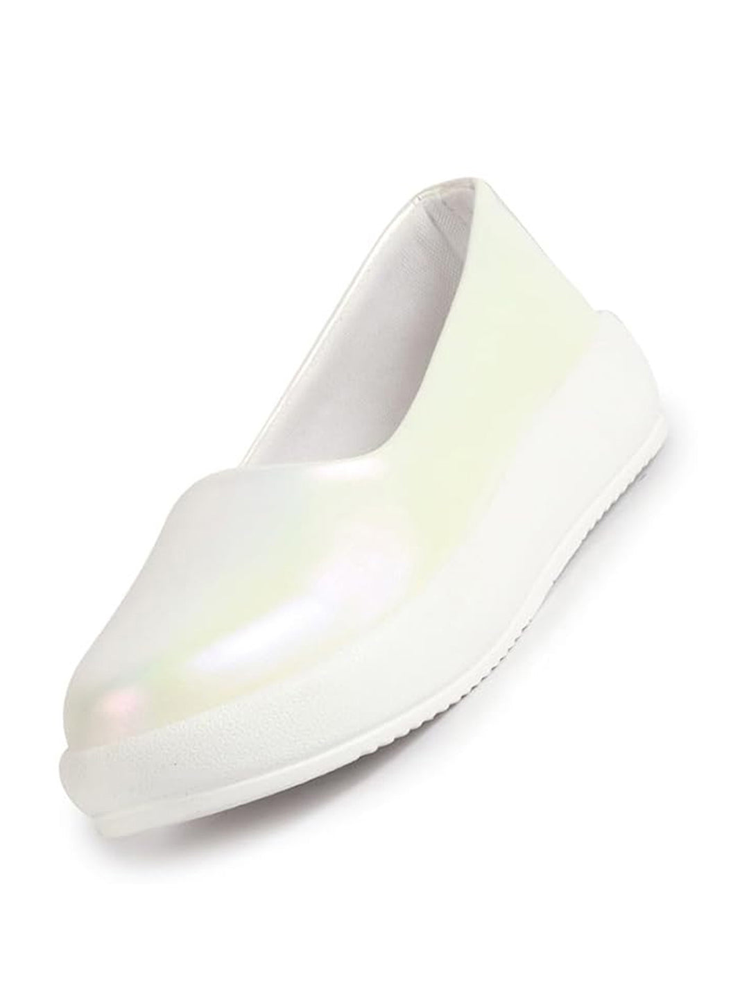 Women White Soft Upper Platform Slip-On Shoes with Cushioned Insole|White Sole Lightweight Casual Comfort Ballet Flats|Ballerina Shoes Anti Skid Sole