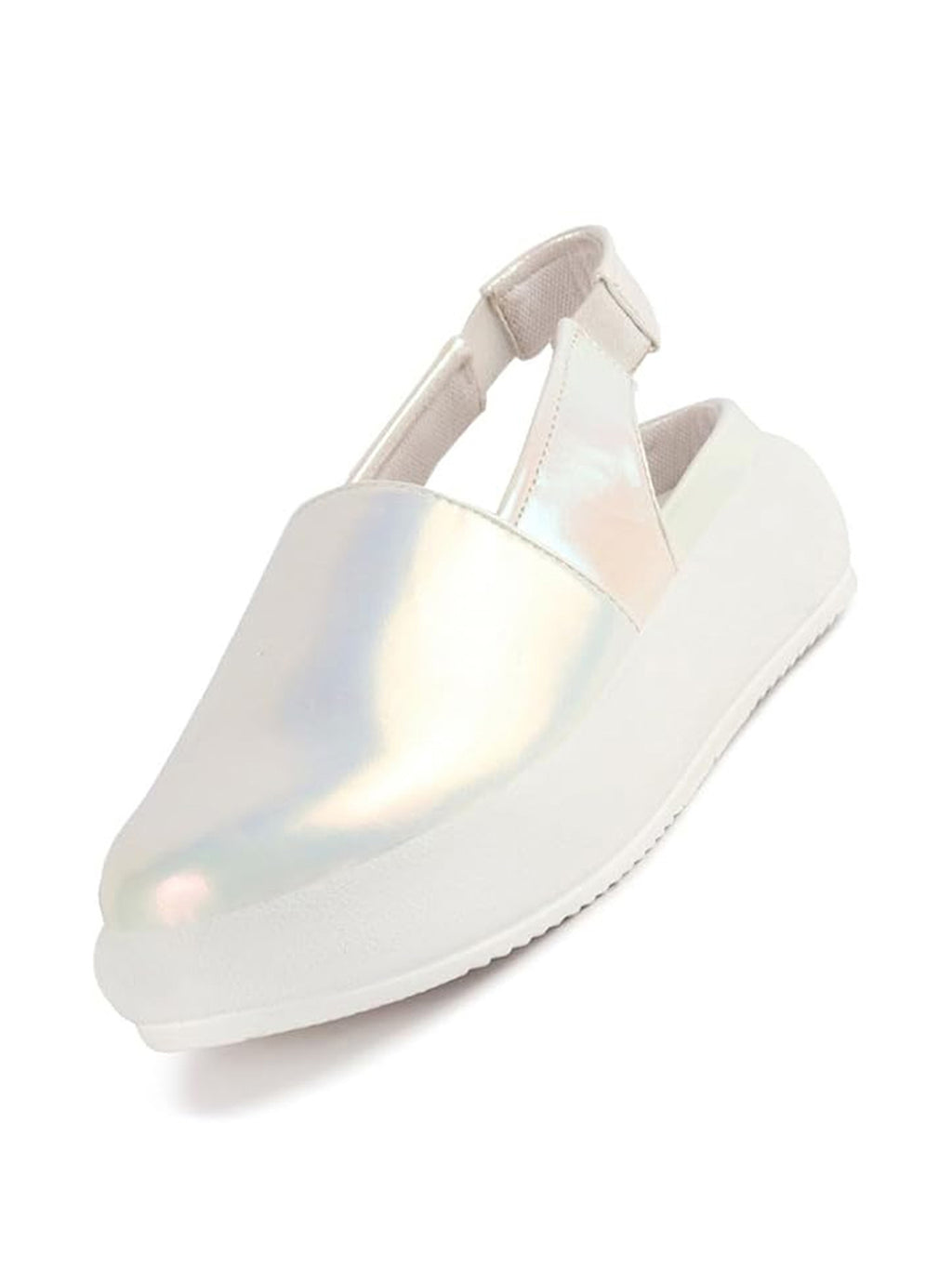 Women White Backstrap Denim Cloth Fabric Slip on Mule Shoes | Comfortable Casual Sneaker with Cushioned Insole