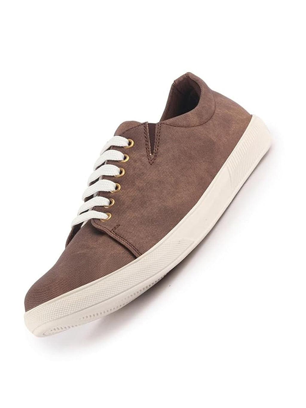 Men Brown Denim Casual Classic Lace Up Sneaker | Low Top Canvas Shoes with Adjustable Elastic | Lightweight with Cushioned Insole