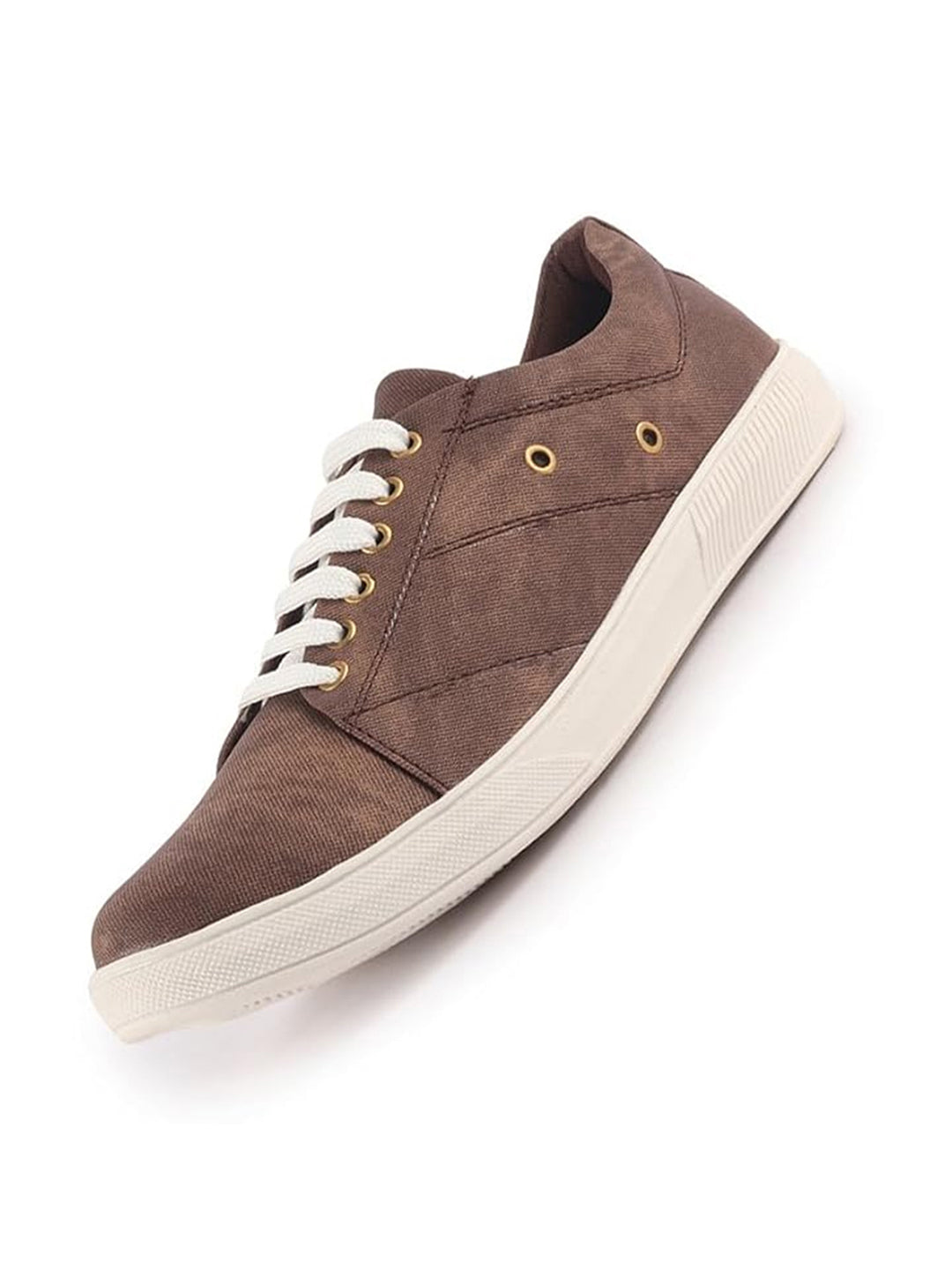 Men Brown Denim Stitched Classic Lace Up Sneaker | Low Top Canvas Shoes with Anti Skid TPR Sole | Memory Cushioned Insole