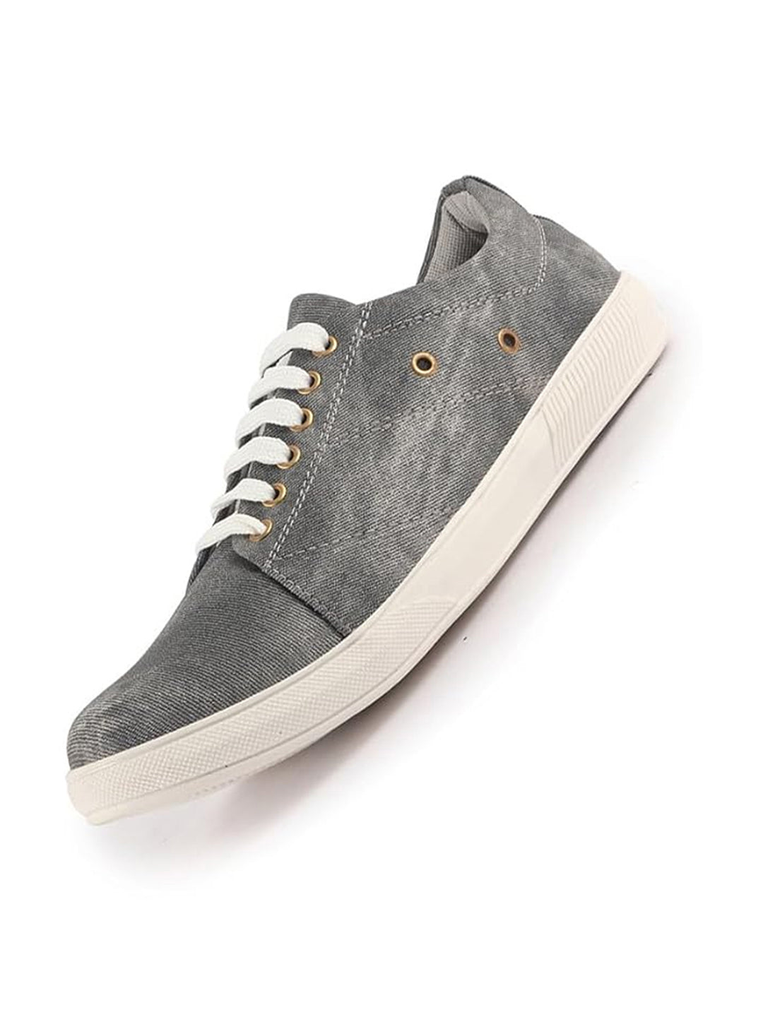 Men Grey Denim Stitched Classic Lace Up Sneaker | Low Top Canvas Shoes with Anti Skid TPR Sole | Memory Cushioned Insole