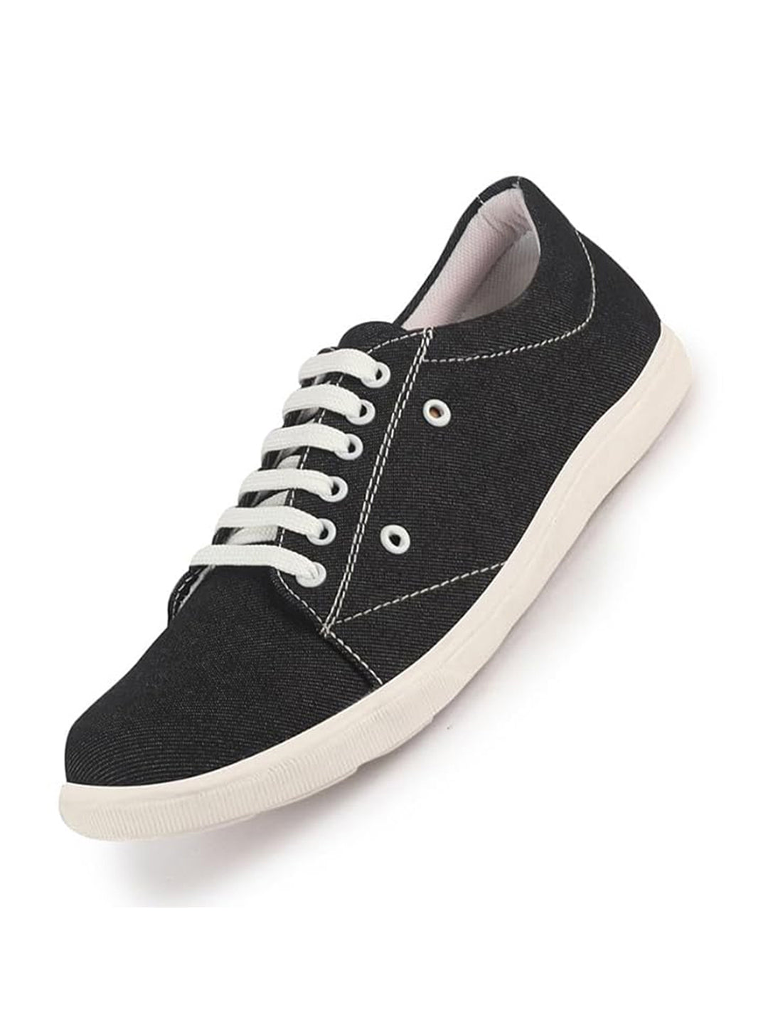 Men Black Casual Classic Canvas/Fabric Sneaker Shoe | Lightweight Comfort Insole | Everyday 6-Eye Lace Up Shoes with Anti Skid TPR Sole