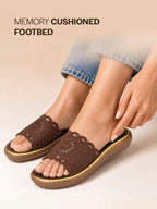 Women Brown Embellished Slip On Tassel Slide Sandals|Open Toe Platform Sandals for Casual Outings, Daily Walking|Lightweight Comfort Cushioned Insole