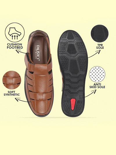 Men Tan Casual Hook & Loop Sandals