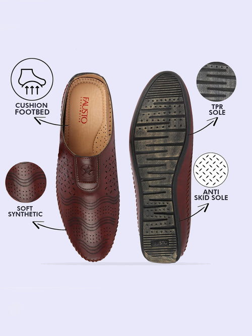 Shop Men Maroon Ethnic Wedding Party Back Open Laser Cut Design Juttis and Mojaris Online.